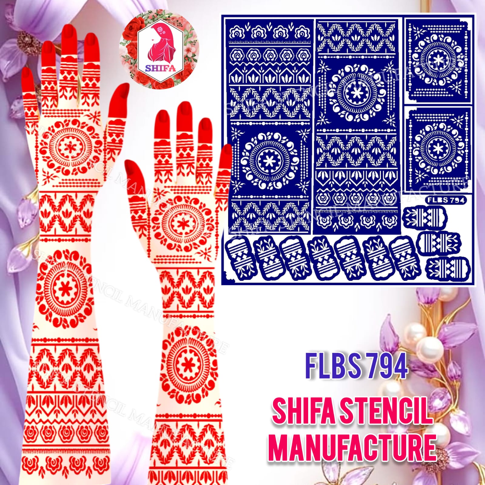 FLBS 794 Heritage Mandala Band Mehndi Sticker Overview Henna Stencil - Shifa Stencil